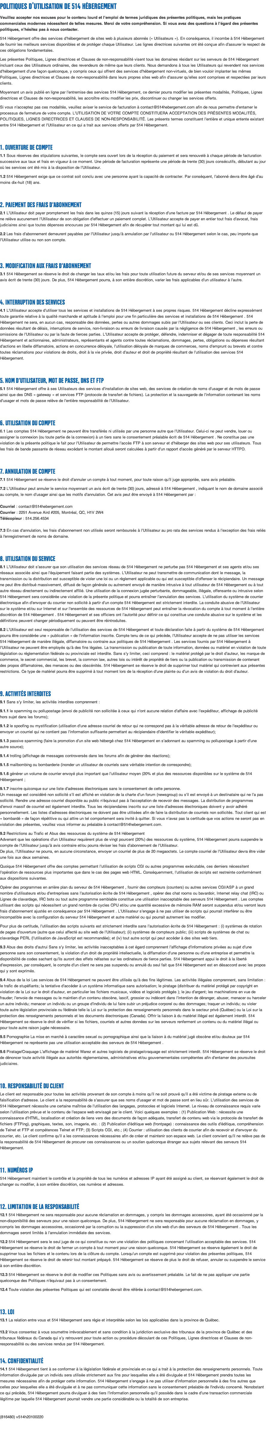 Termes et conditions